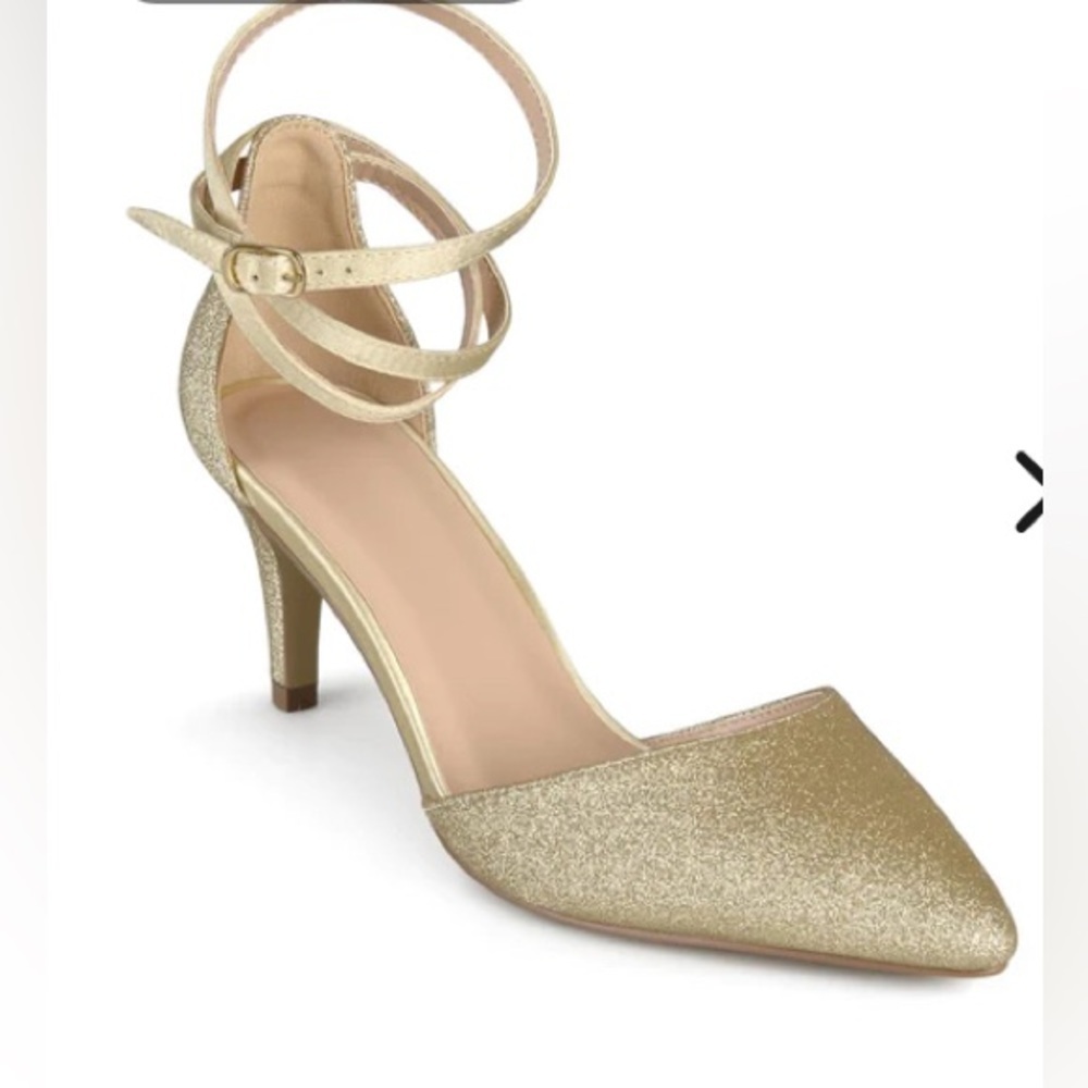 Journee Collection Woman’s Glitter D’Orsay Pointed Toe Wrap Strap Pumps